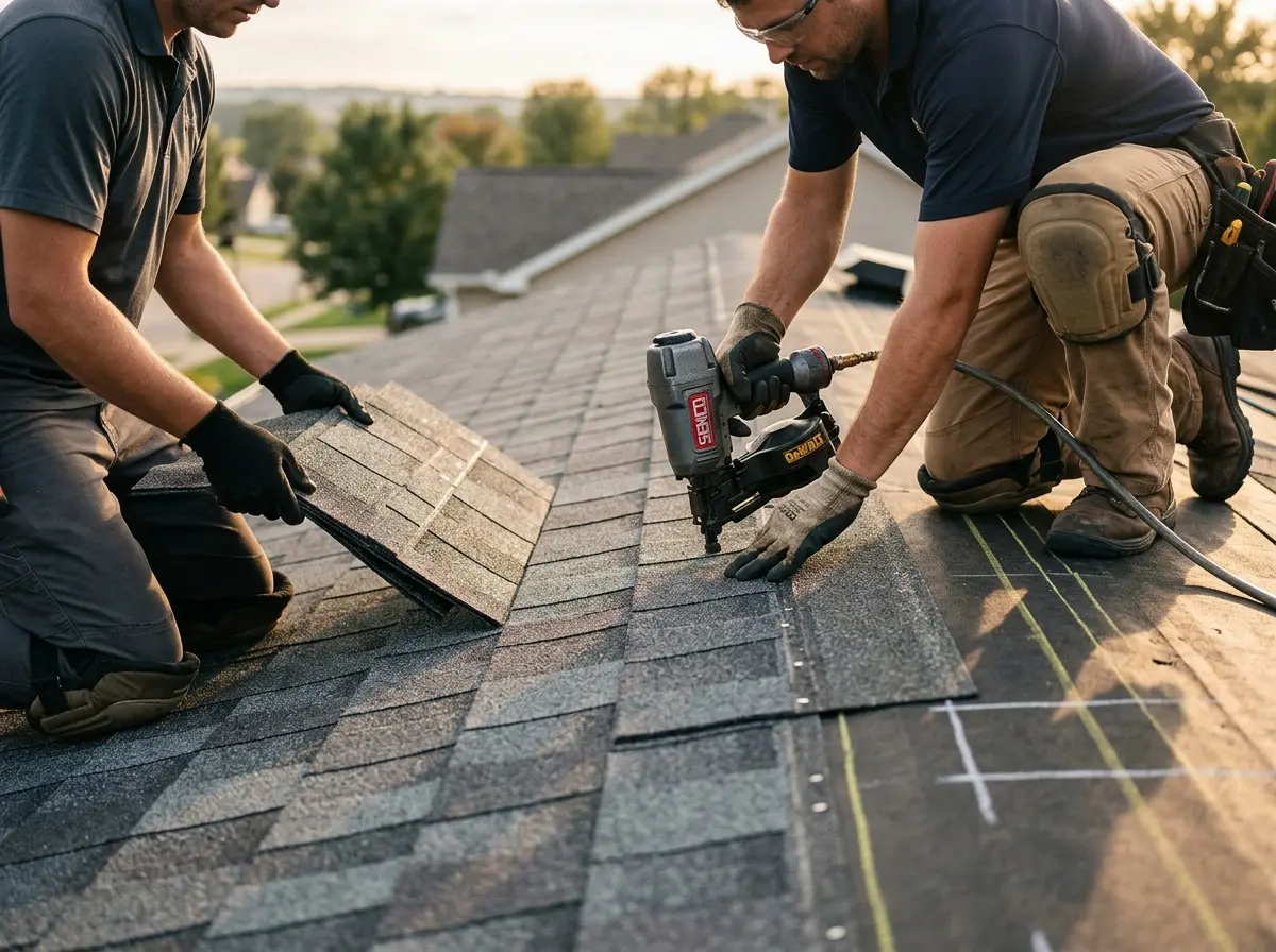 Professional roofer working on a residential roof in Kahaluu-Keauhou